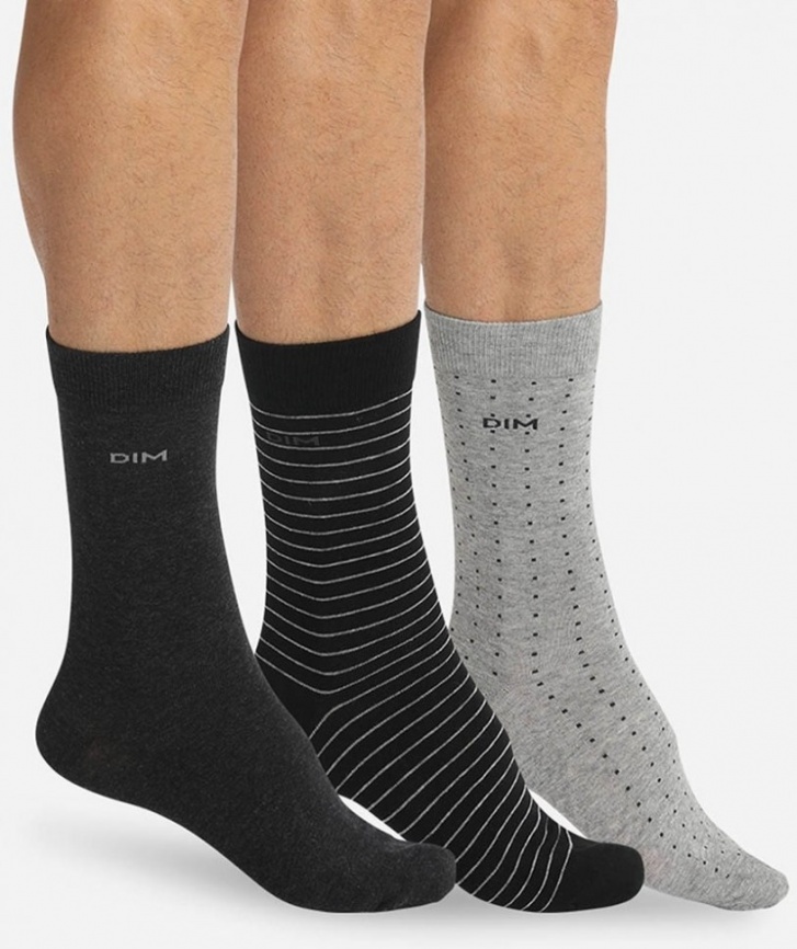 Набор мужских носков DIM Cotton Style (3 пары) (Черный/Антрацит/Серый) фото 1
