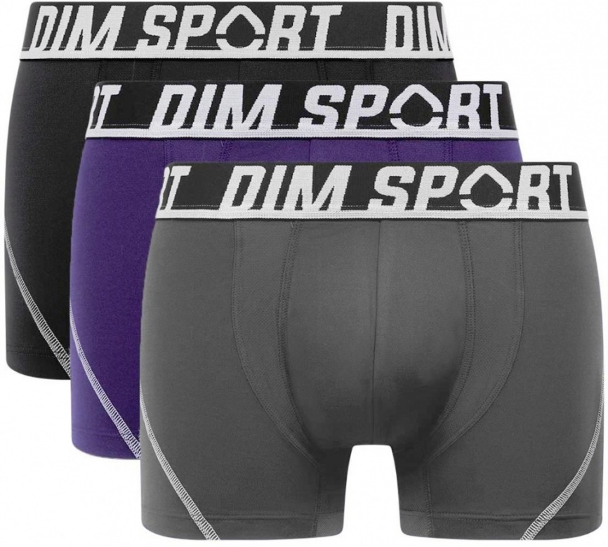 Набор мужских трусов-боксеров DIM Sport (3шт) (Черный/Серый/Фиолетовый) фото 1