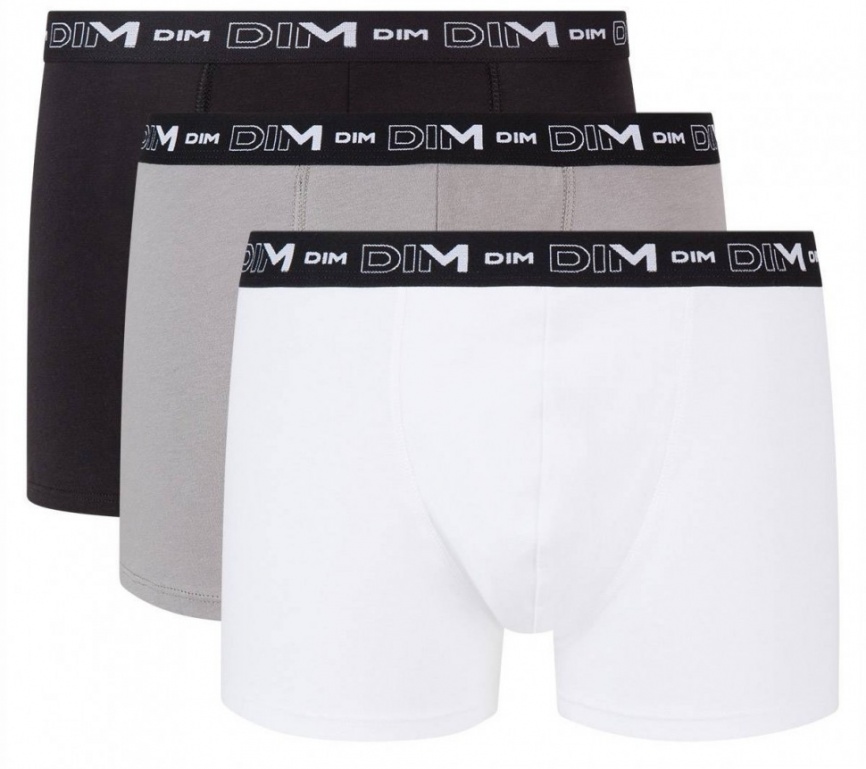 Набор мужских трусов-боксеров DIM Cotton Stretch (3шт) (Белый/Серый/Черный) фото 1
