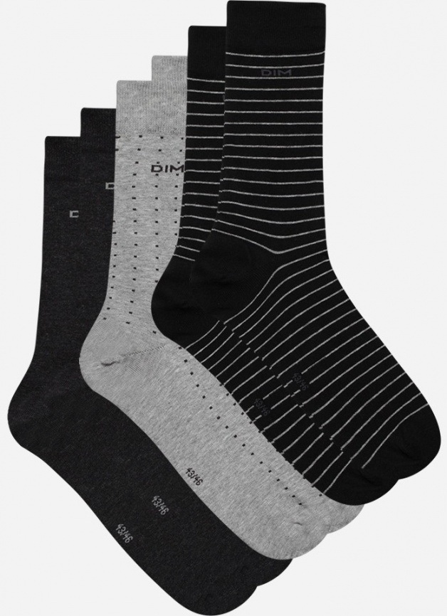 Набор мужских носков DIM Cotton Style (3 пары) (Черный/Антрацит/Серый) фото 2