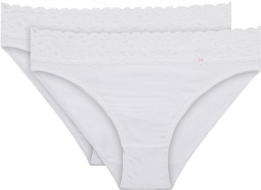 Набор женских трусов-слипов DIM Coton Plus F?minine (2шт) (Белый/Белый) фото 1