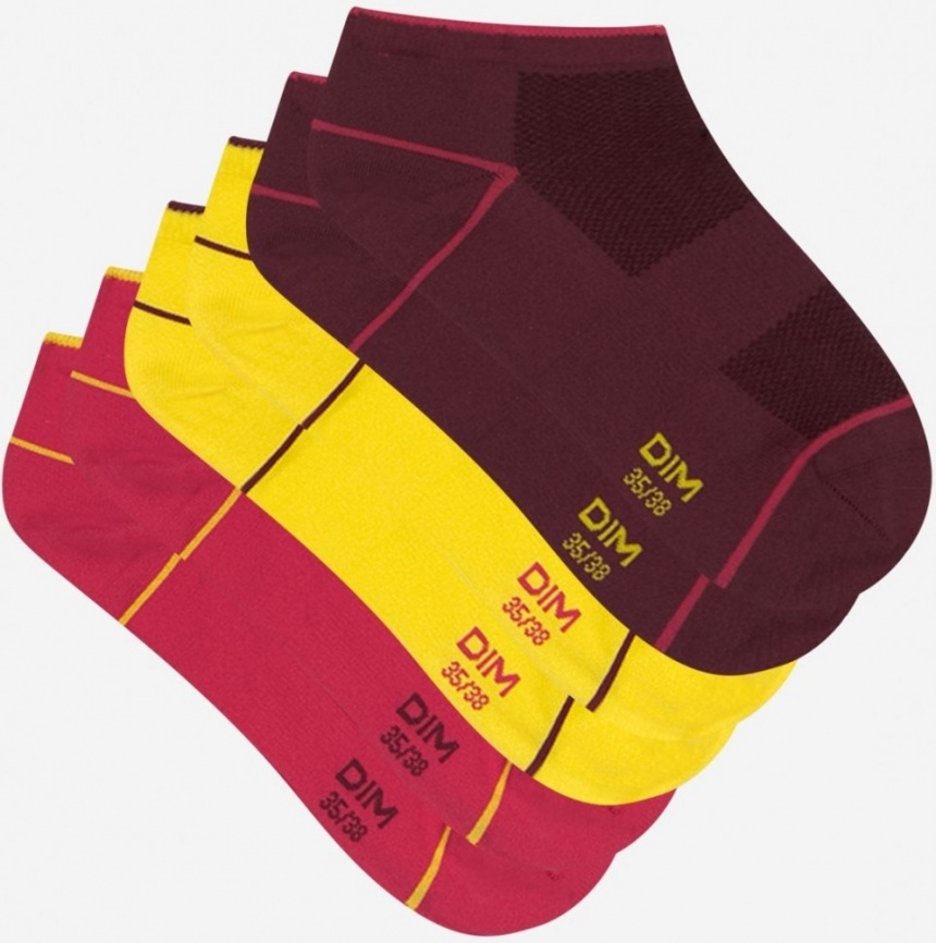 Набор женских носков DIM Sport (3 пары) (Бордовый/желтый/розовый) фото 2
