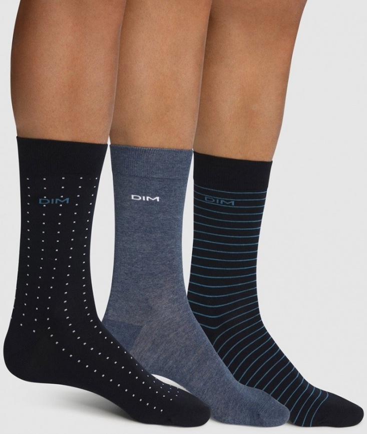 Набор мужских носков DIM Cotton Style (3 пары) (Синий/Джинсовый/Голубой) фото 1