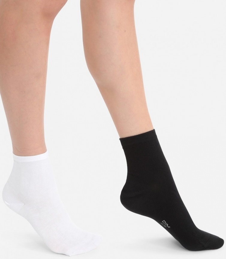 Набор женских носков DIM Basic Cotton (2 пары) (Белый/Черный) фото 1
