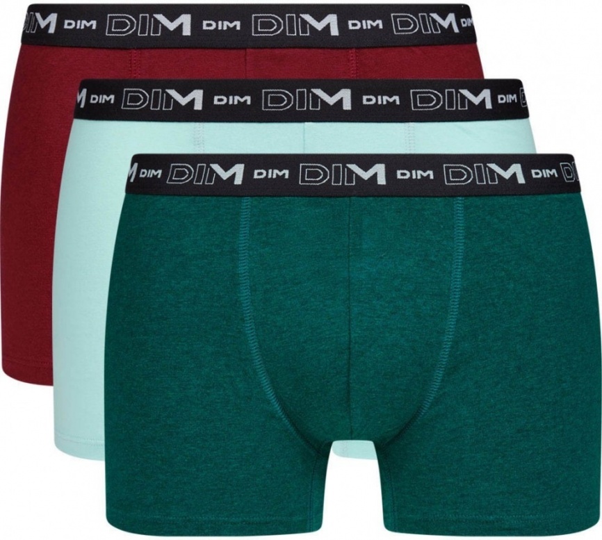 Набор мужских трусов-боксеров DIM Coton Stretch (3шт) (Мята/Зеленый/Бордо) фото 1