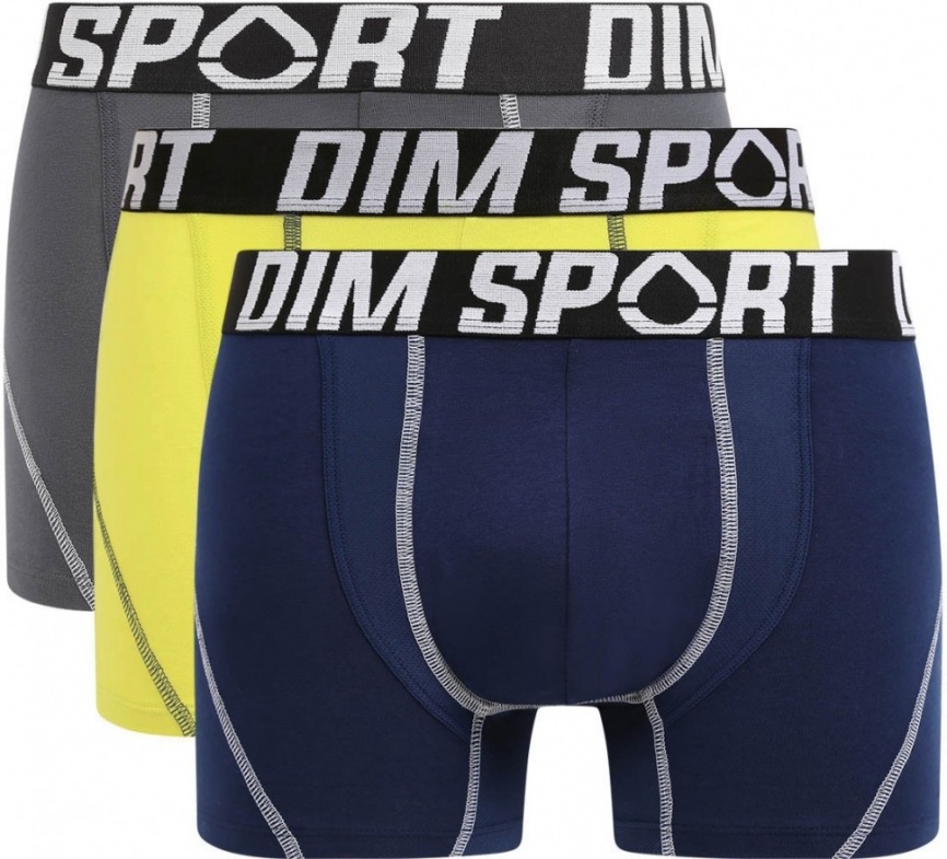 Набор мужских трусов-боксеров DIM Sport (3шт) (Серый/Синий/Зеленый) фото 1