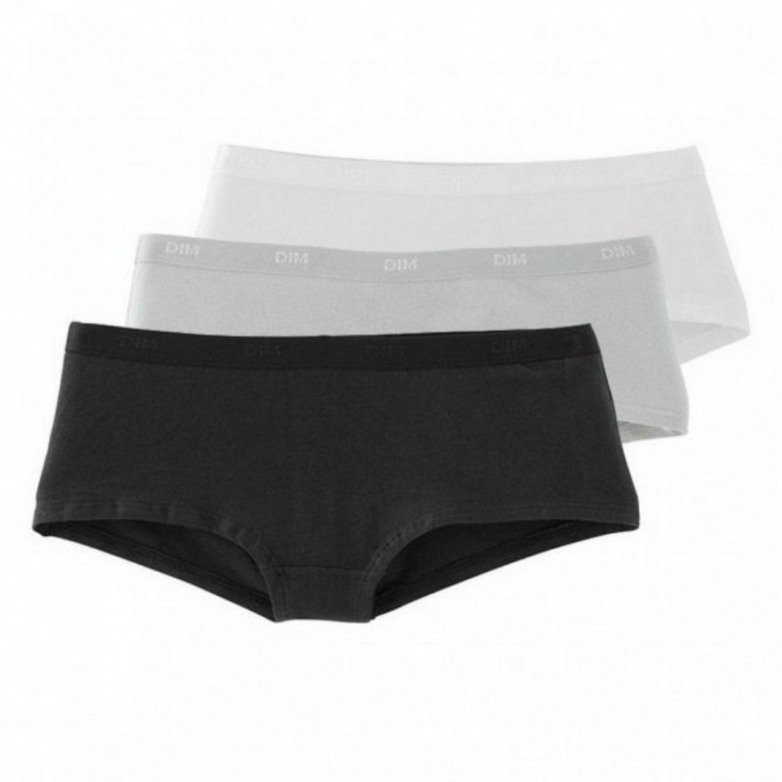 Набор женских трусов-слипов DIM Les Pockets (3шт) (Черный/Белый/Серый) фото 1
